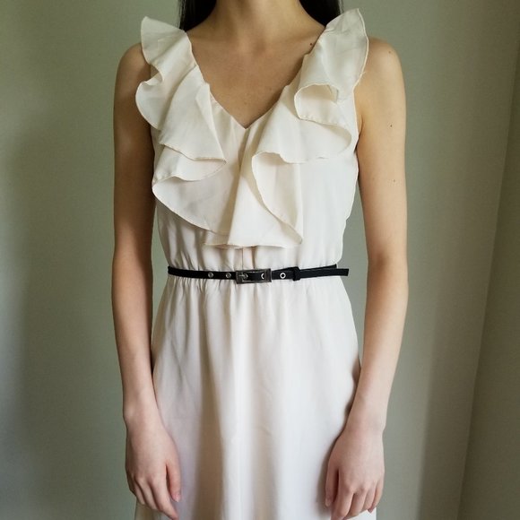 Cream Frilled Summer Dress with or without Belt - Picture 1 of 4